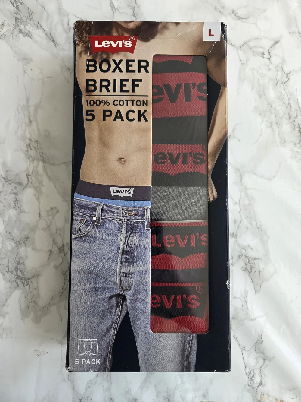 Levi's Men’s 5-Pack Cotton Boxer Briefs - Black & Red Accent L